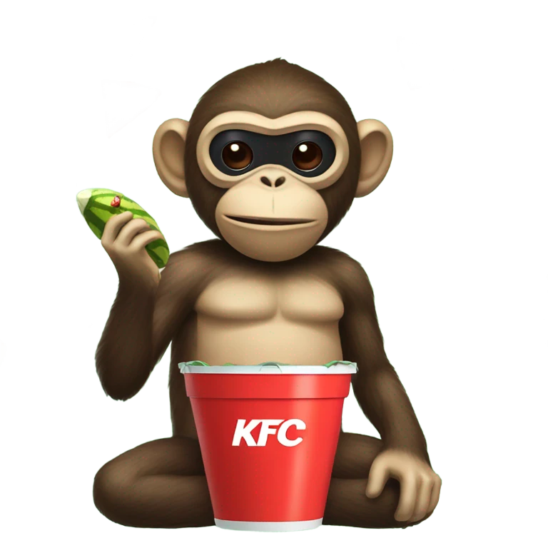 monkey eating watermelon with kfc bucket and ninja mask emoji
