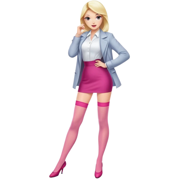Fashionable blonde woman with pink nylon stockings, confident pose emoji