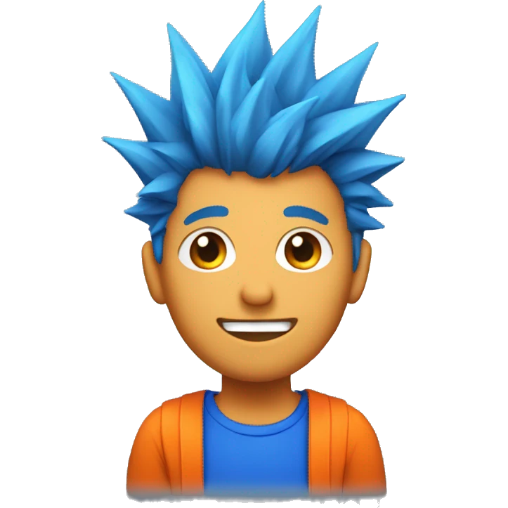 Guy the an orange and blue top, blue spiky hair emoji