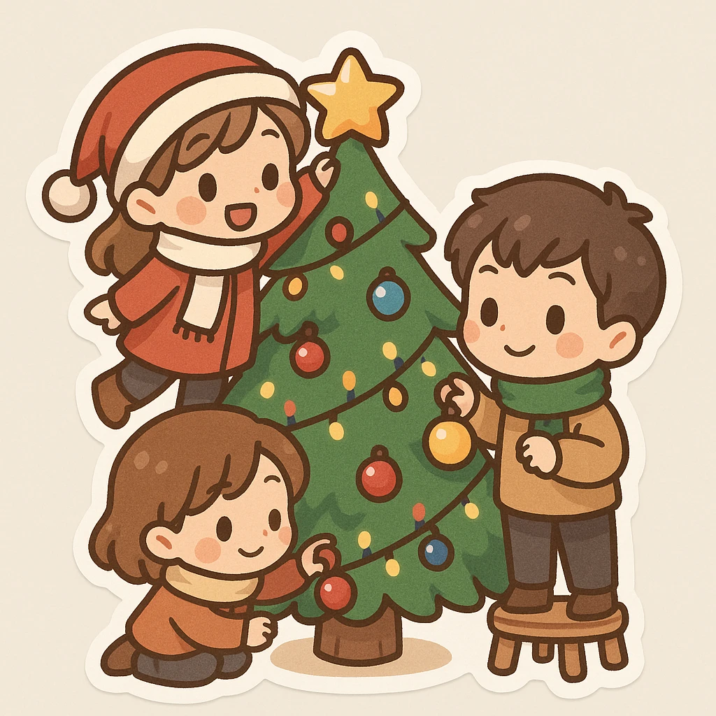 people decorating a Christmas tree emoji