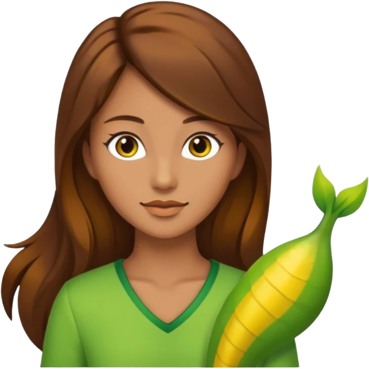 Sirena con capelli marroni e coda gialla e verde  emoji