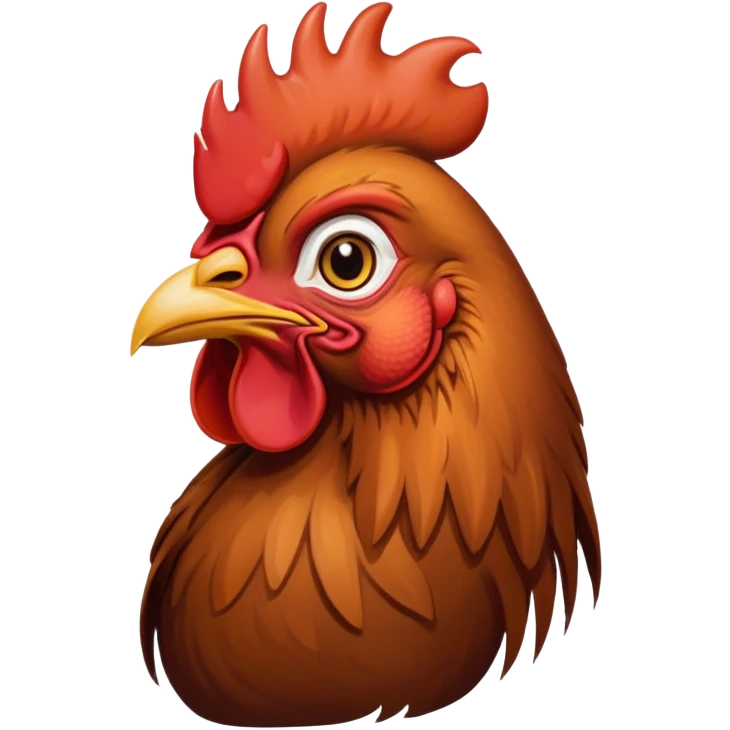 Cinematic Noble Brown Rooster Portrait Emoji, Poised and regal, with a robust, commanding build and a rich, well-groomed brown plumage, deep-set soulful warm eyes, Simplified yet sharp and sophisticated features, highly detailed, glowing with a soft, dignified glow, high shine, intelligent and proud, stylized with an air of rustic majesty, focused and attentive, soft glowing outline, capturing the essence of a watchful and confident leader, so majestic it feels as though it could crow out of the screen with effortless authority! emoji