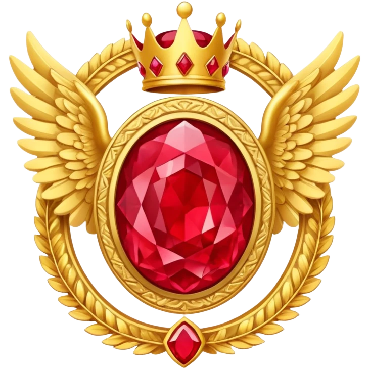 Big complex rubby stone award-in-frame-decorated-with-big-golden-angel--wings and crown emoji