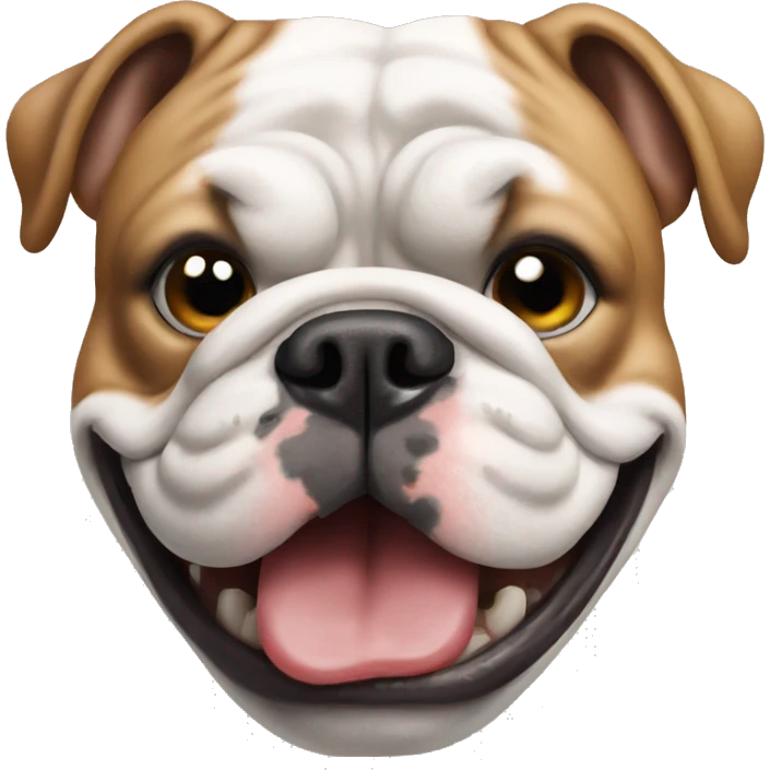 An English bulldog with the teeth shown emoji