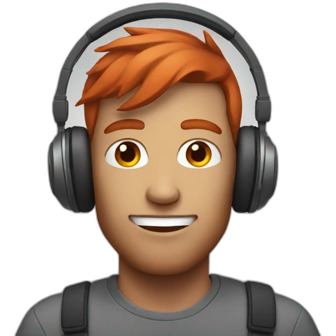 Man with red hair wearing headphones emoji