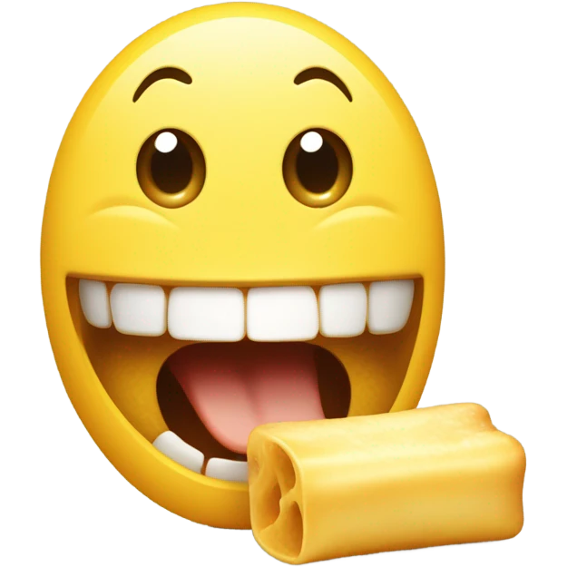 happy drooling emoji eating half of a yellow bone emoji
