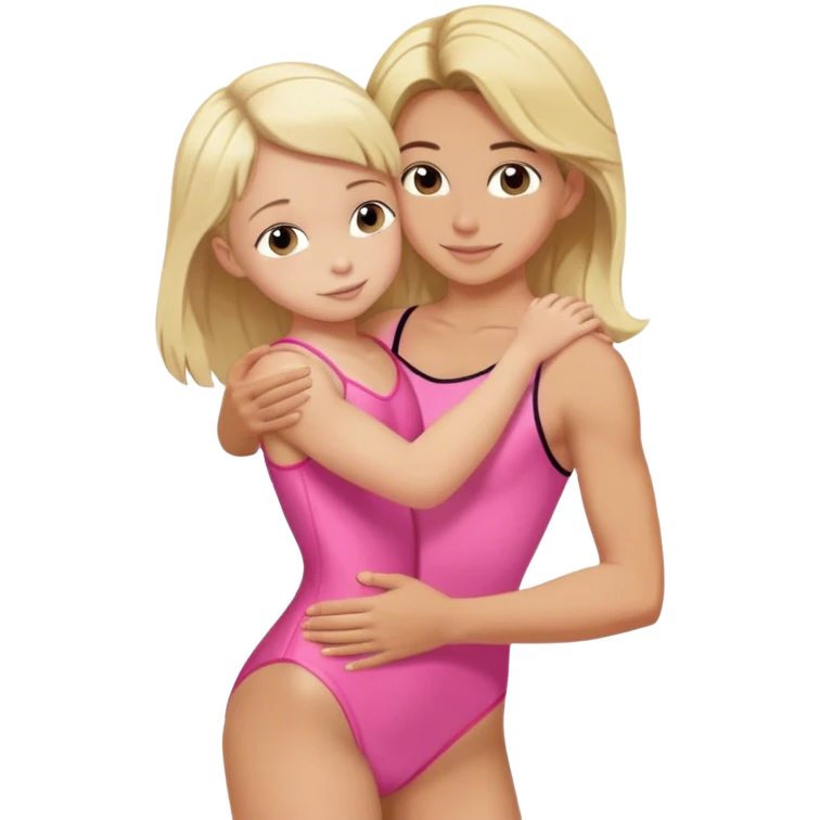 brunette trainer hugs a blonde child in a pink leotard ою в рожевому трико  emoji