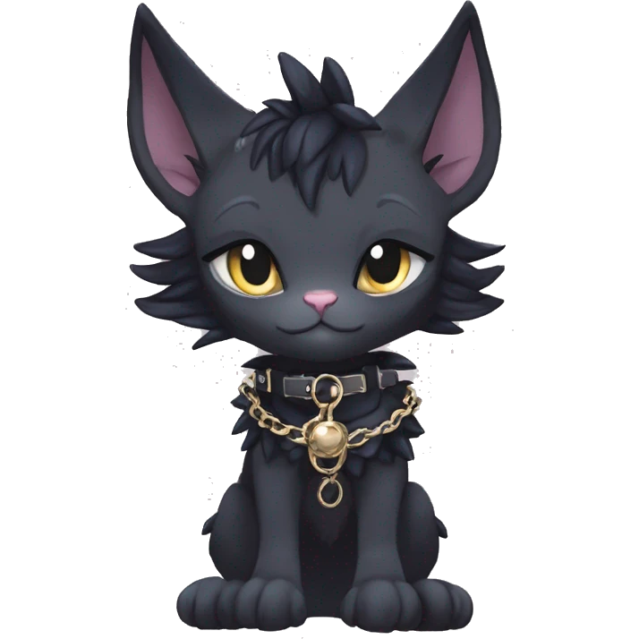 cool anthro punk kawaii anime edgy distinguished pretty elegant beautiful fantasy black ethereal nargacuga-Noivern-sphynx-Quiana-Fakemon collar harness chains necklace full body emoji