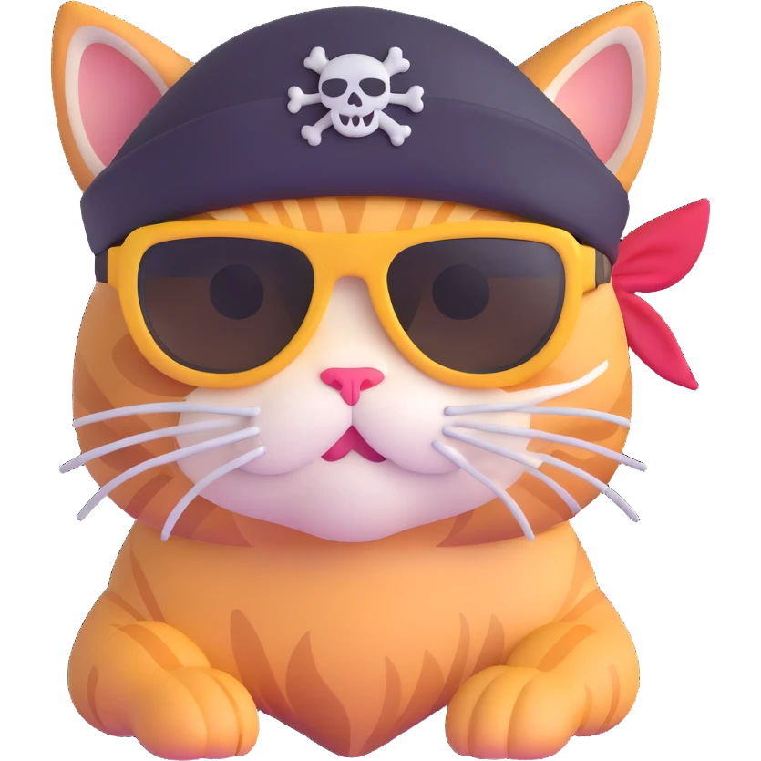 cat wearing sunglasses and a pirate hat emoji