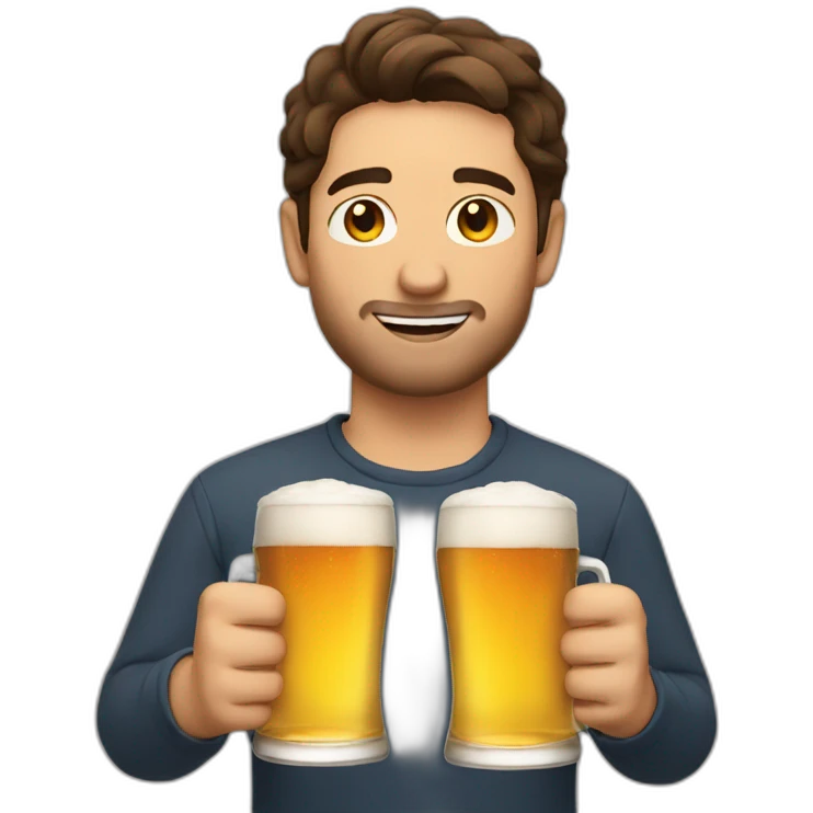 Man (brown hair) holding two beers emoji