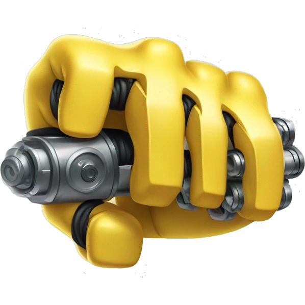 Flexing yellow mechanical cyborg bicep with shocks attached to arm emoji
