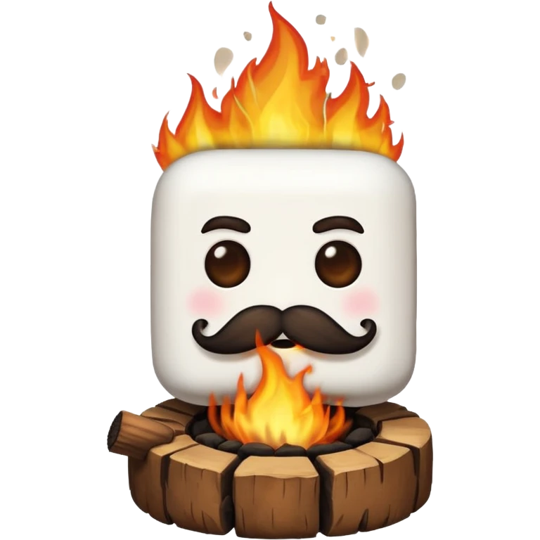 marshmallow on firem with mustache emoji