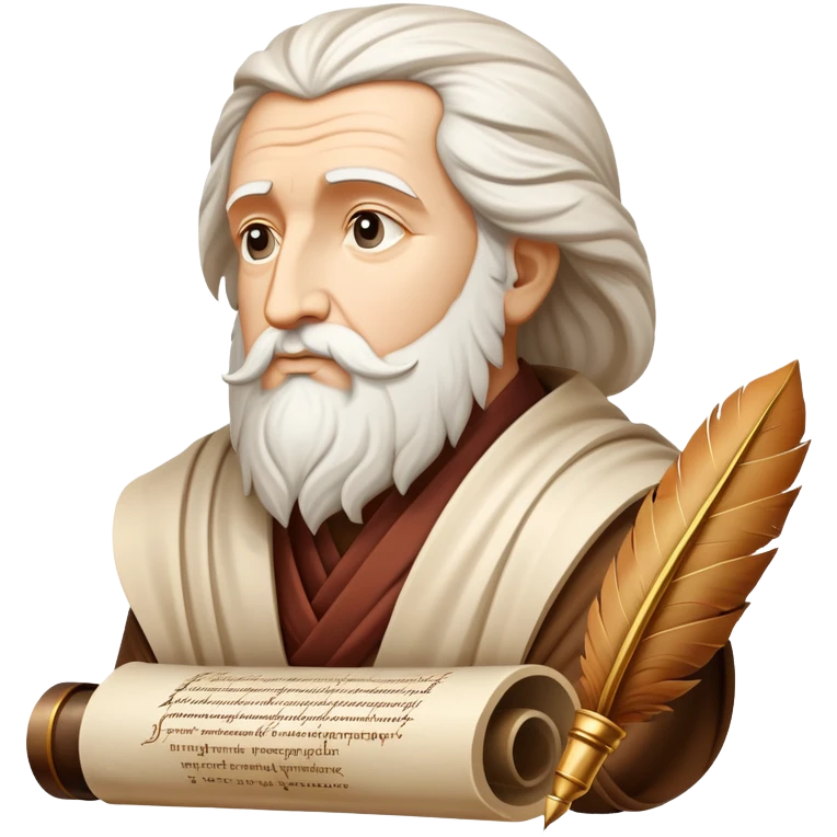An icon featuring an ancient scroll, a quill pen, and a philosopher’s bust, symbolizing philosophy. The design includes a thinking symbol, and abstract thought patterns, representing deep reflection and the study of existence. Transparent background highlights intellectual exploration. emoji