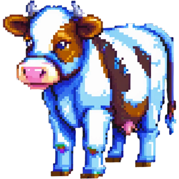 simple blocky Minecraft cow emoji with 2 or 3 large colorful square pixels, chunky and playful emoji
