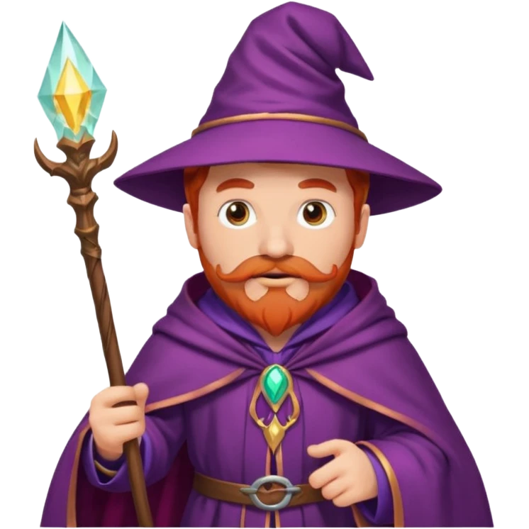 red haired wizard with mustache, purple cloack emoji