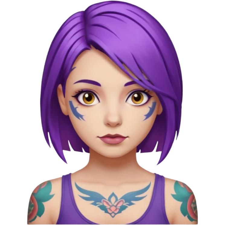 women with tatoos and hightlight that tatoos with purple hair emoji