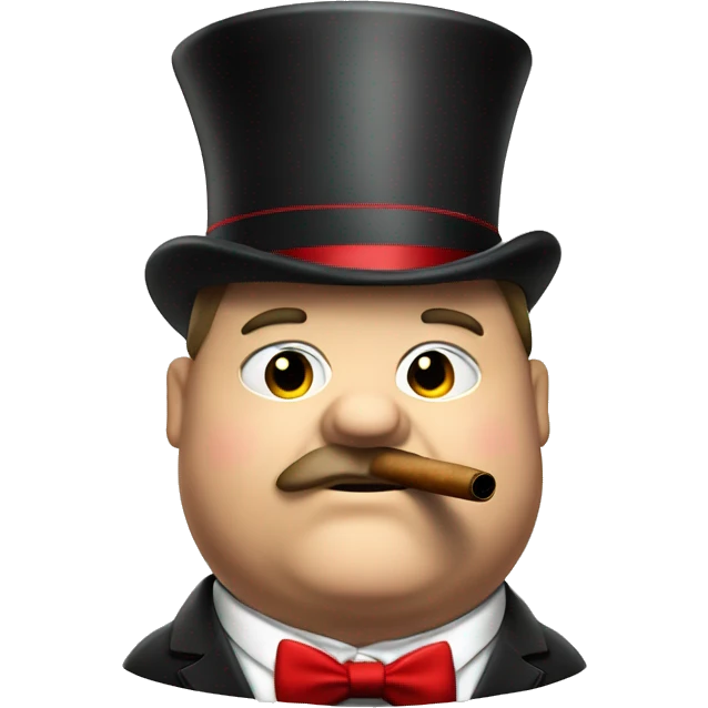 Really fat man smoking a cigar, wearing a tophat and fancy suit with red bowtie emoji