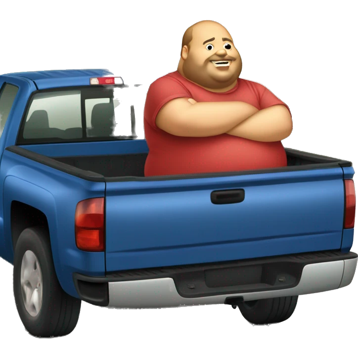 Extremely fat man sitting in the truck  bed of a 2006 Chevy Silverado  emoji
