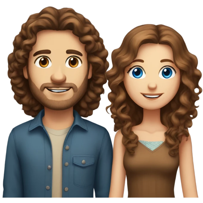 caucasian blue eyed woman with long brown hair holding hands with tall caucasian man with curly brown hair and brown eyes emoji