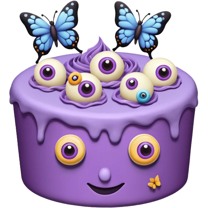Purple Cake with eyeballs and butterflies emoji