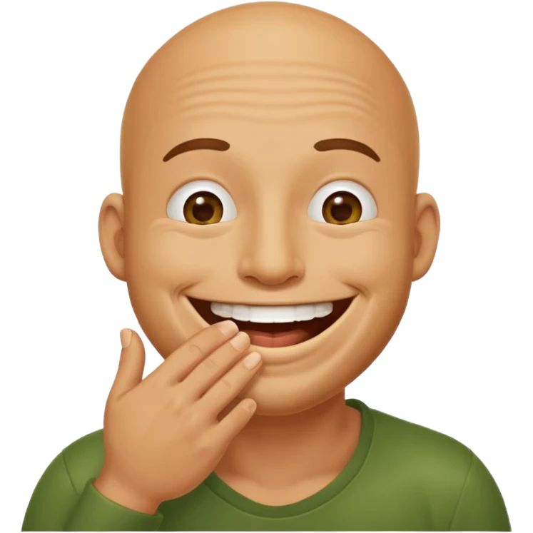 soybean man with a big smile, hand covering mouth, laughing emoji