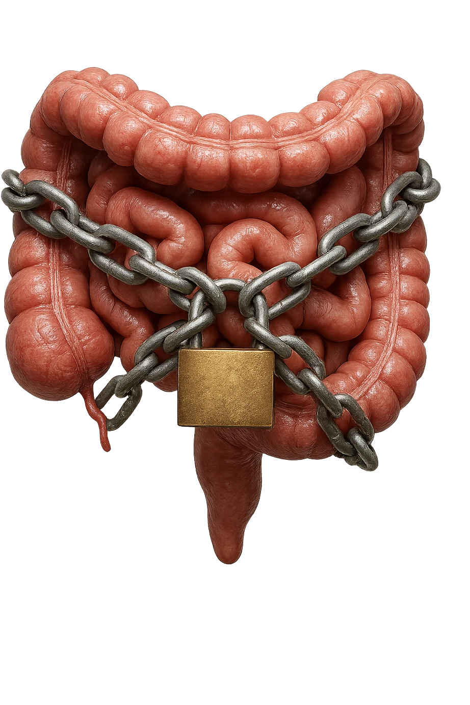 INTESTINO UMANO ANATOMICO REALISTICO CHIUSO DA CATENA TUTTA INTORNO E LUCCHETTO, IPERREALISTICO 4K emoji