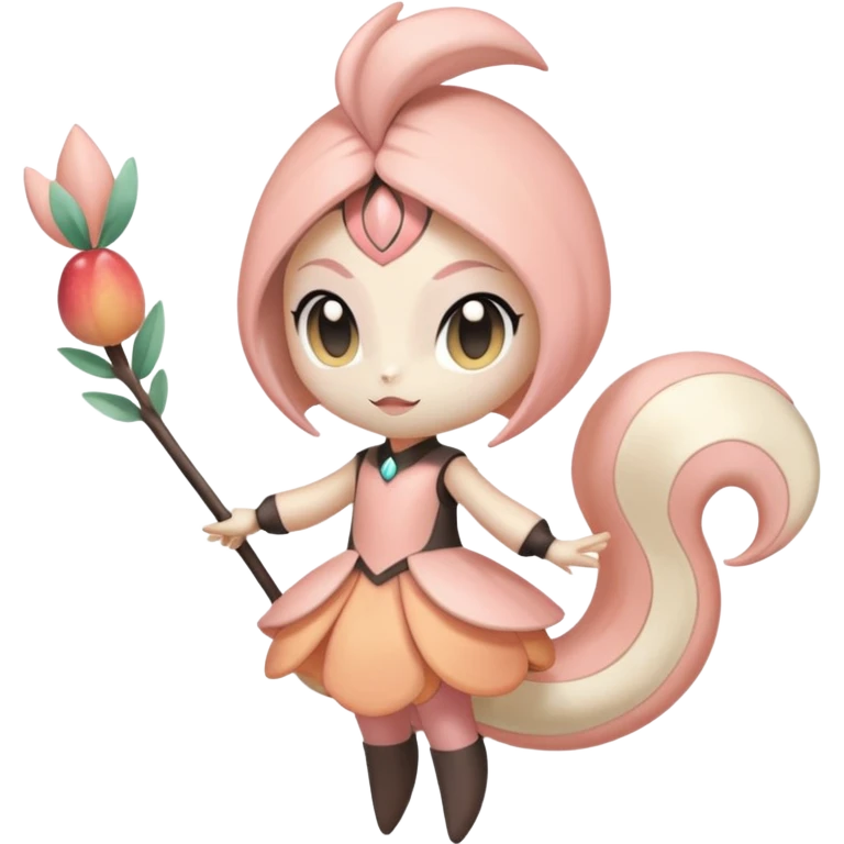 Pastel Pink-Peach Soft-Cream Rosy-Glossed Cute Round Meloetta-Trico-hybrid-creature (full body) emoji