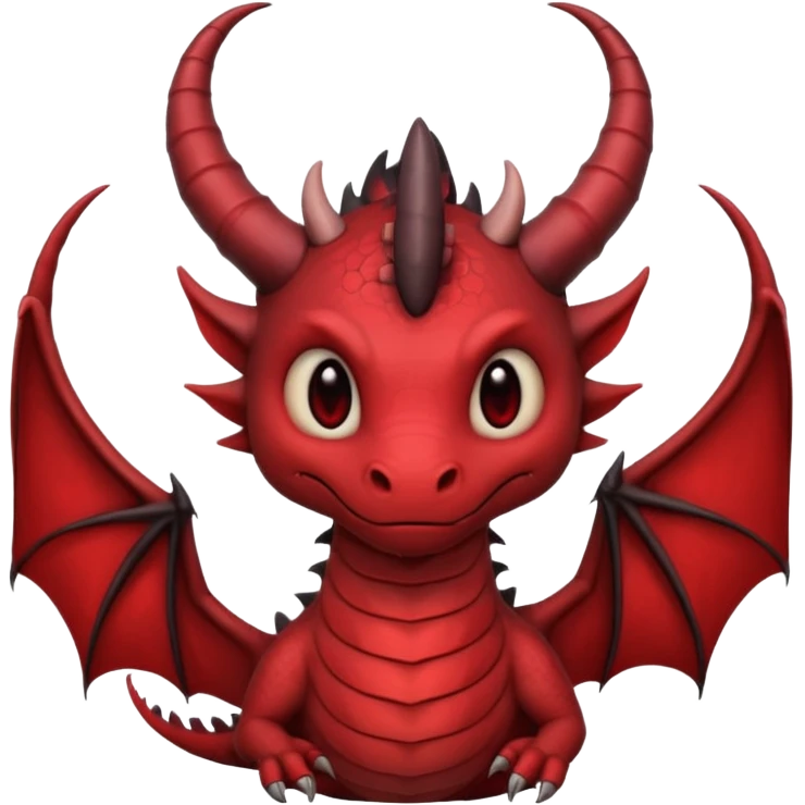 cute-but-dark dragon emoji, Burtonesque gothic illustration,  muted palette with single accent (blood red or emerald), spiral horns, simple silhouette readable at 72x72, hand-drawn texture, minimal details, round sticker composition, --ar 1:1 emoji