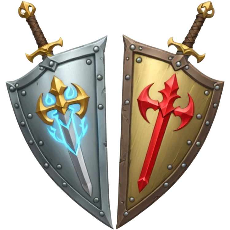  two sword cross, next to or in front of a shield, world of war craft style, elfen flare emoji