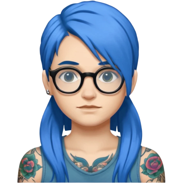 Tattooed & Blue Haired with glasse long hair emoji
