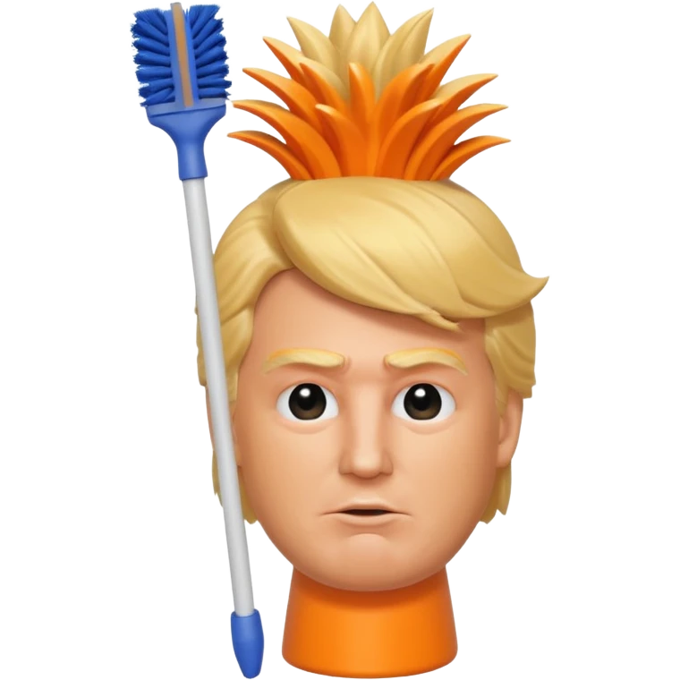 a toilet brush with donald trump face and hair emoji