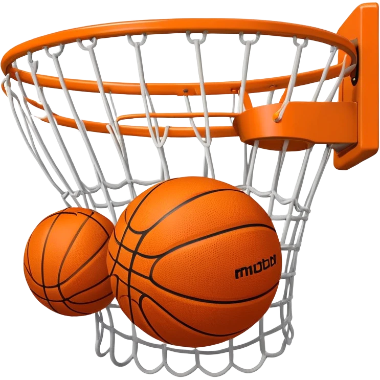 A close-up of a basketball shield and hoop with the ball swishing through the net, captured mid-air. The background emphasizes the tension and excitement of the moment, with the rim and net in sharp focus, showcasing the precision and skill of the sport. emoji
