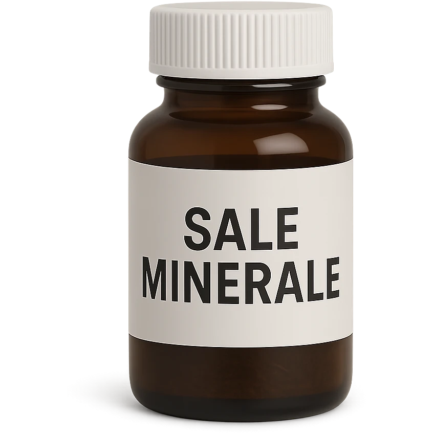 boccetta di integratore con la scritta "SALE MINERALE" SULL'ETICHETTA emoji