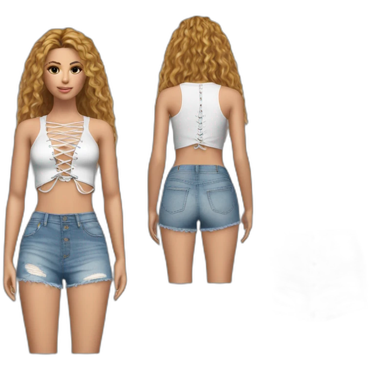 shakira realistic lace up crop top and short jeans emoji