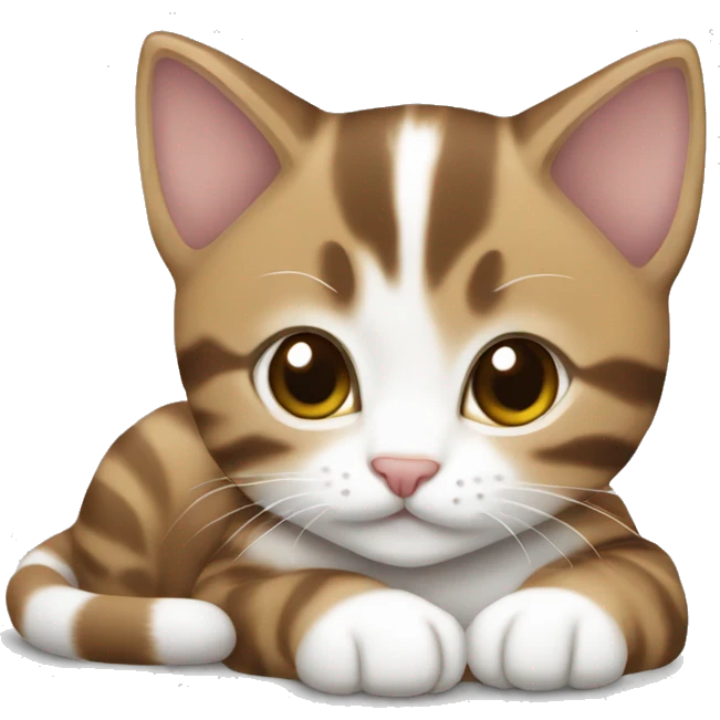 Brown and white tabby kitten laying down emoji