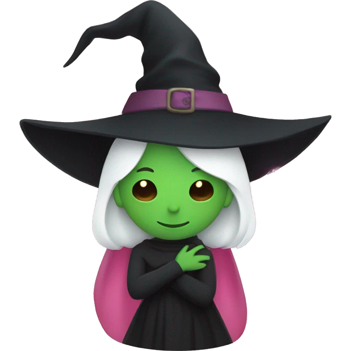 Witch dressed in black with green skin hugging pink dressed white witch emoji