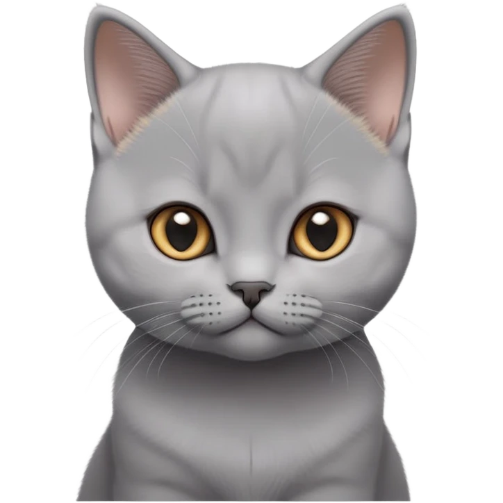 cinematic-cute-british shorthair-kitten cat-portrait-emoji,-head-tilted-playfully-and-inquisitively,-sleek-solid-grey-fur,-simplified-yet-adorable-features,-highly-detailed,-glowing-with-a-warm,-friendly-glow emoji