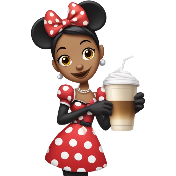 Minnie Mouse with iced coffee emoji