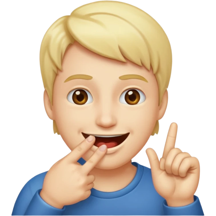 A smiling face with open mouth and taking is finger inside mouth emoji