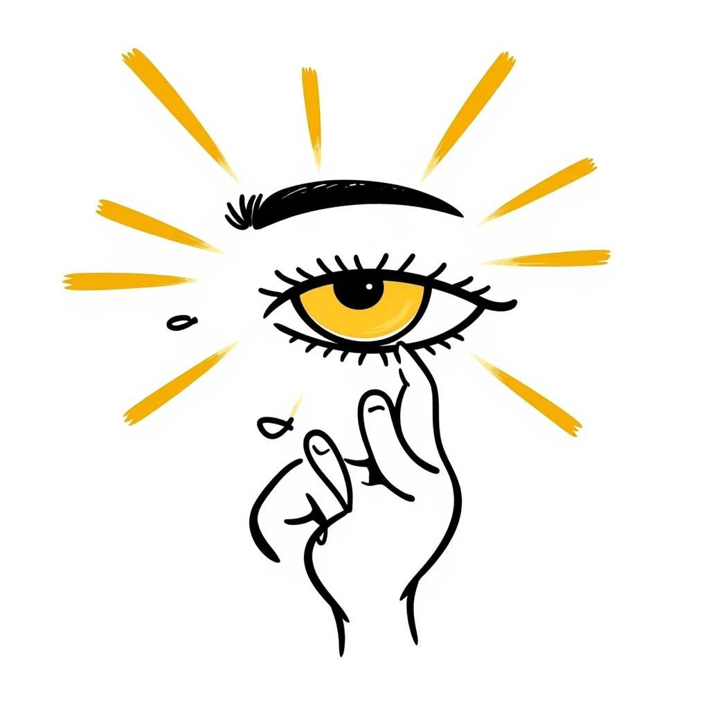 A normal human eye emitting a golden ray that touches normal human skin, showing renewal and regeneration emoji