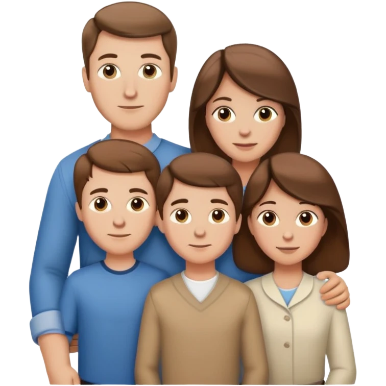 Family of 5 posed together, waist up, Caucasian, husband, wife, 3 boys, all with brown hair  emoji