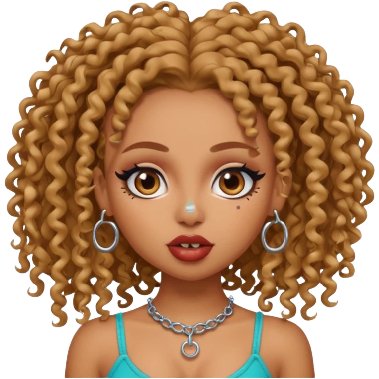 pretty bratz baddie, curly head, tan skin, nosering and septum piercing emoji