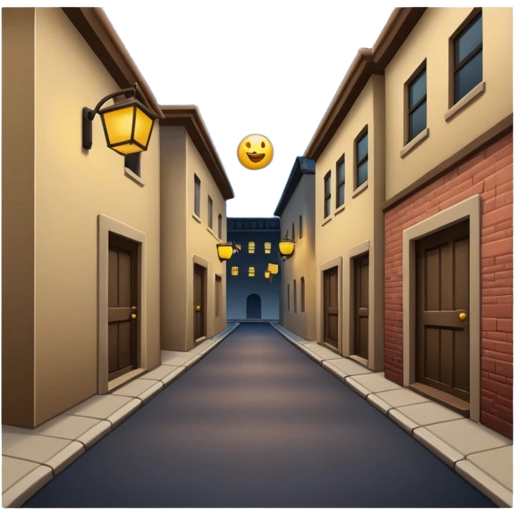 dimly lit alley with simplified background buildings, emoji style emoji