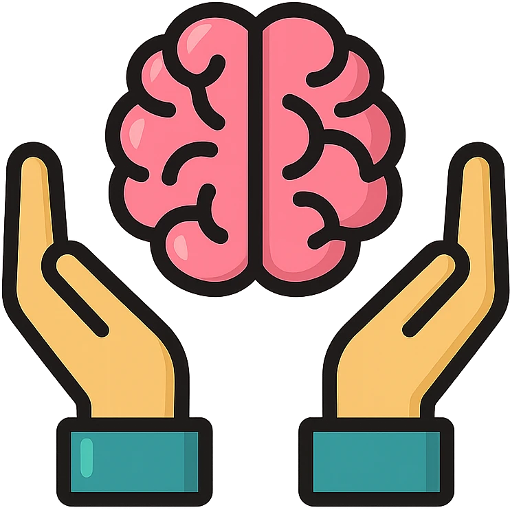 icon emoji of two hands on the sides and a brain in the center, clear outlines, strong shadows and highlights, psychology and psychosomatics theme emoji