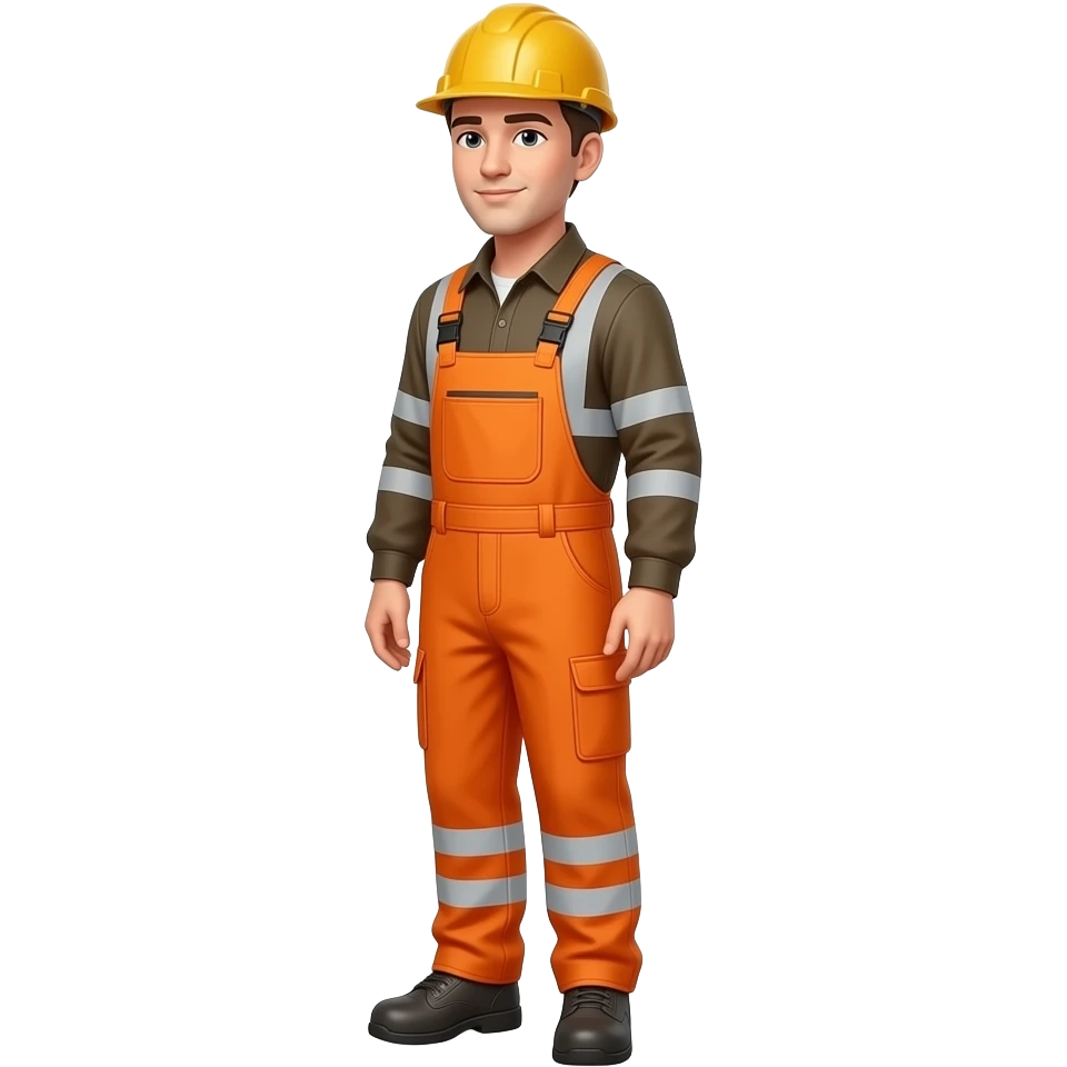 engineer standing sideways full hi vis orange overalls, with sleeves emoji