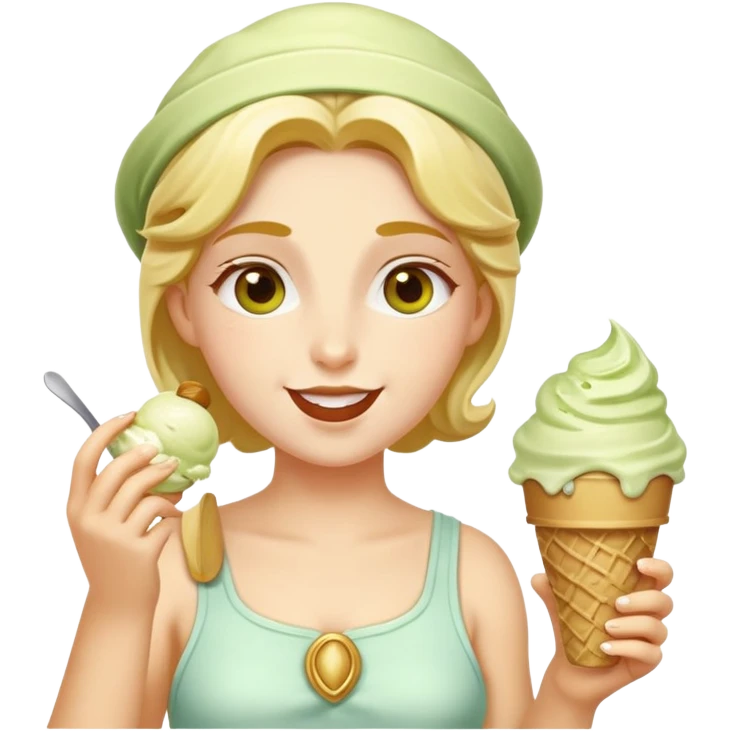 happy Athena eating pistachio ice cream emoji
