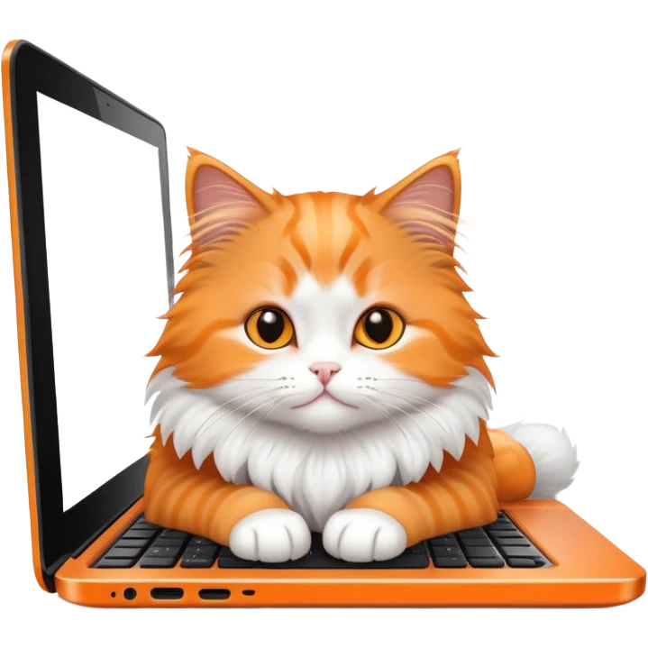 cute cat sitting on laptop computer keyboard emoji