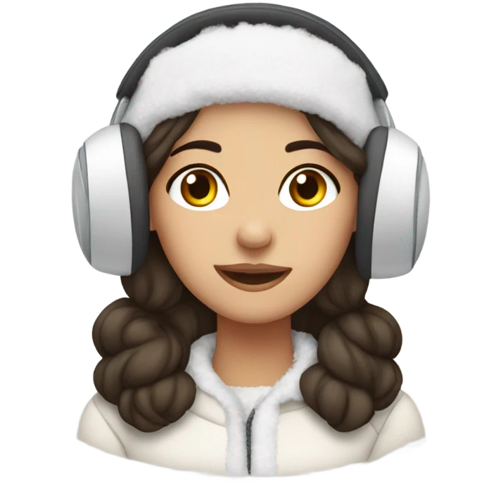 pretty brunette girl wearing cozy winter white earmuffs emoji