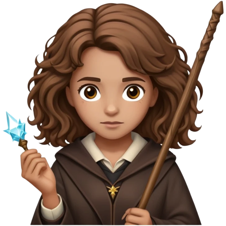 Hermione Granger from Harry Potter with bushy brown hair and wand emoji