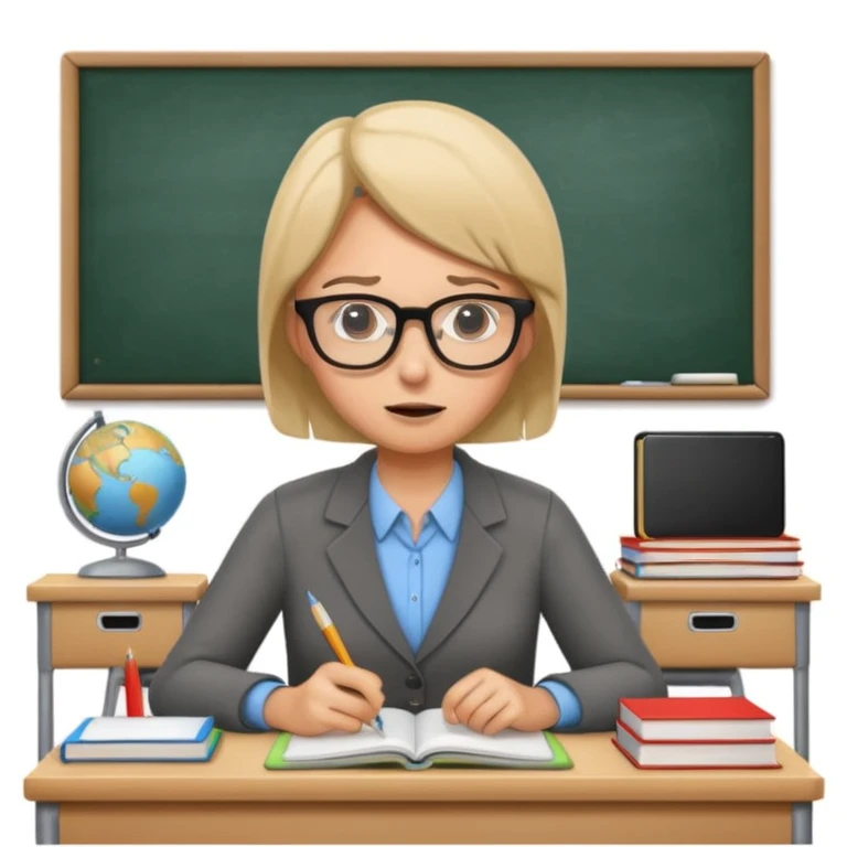 exhausted teacher in a bustling classroom emoji